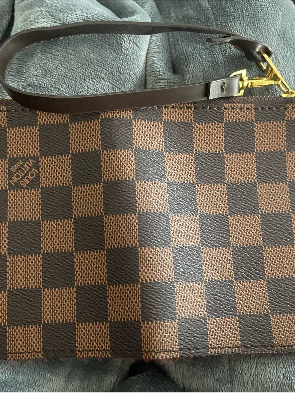 Designer-Inspired Brown Checkered Crossbody Pouch with Gold Hardware wristlet